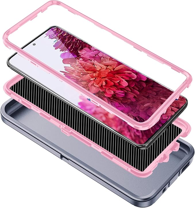 for Galaxy S20 FE 5g Case,Shockproof Dropproof Dustproof 3-Layer Full Body Protection Rugged Heavy Duty High Impact Hard Cover Case for Galaxy S20 FE 6.5 inch,Grey/Pink