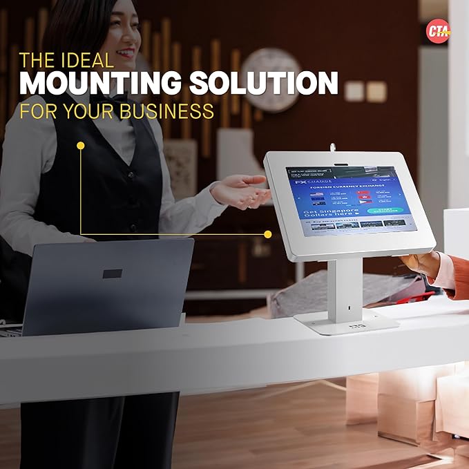 CTA Digital Sleek Rotating POS Desk Mount with Security Enclosure for iPad 10th Gen A16, iPad Air 11" M3 & M2, Pro 11", Galaxy Tab A7 & More - White (PAD-RSDMW)