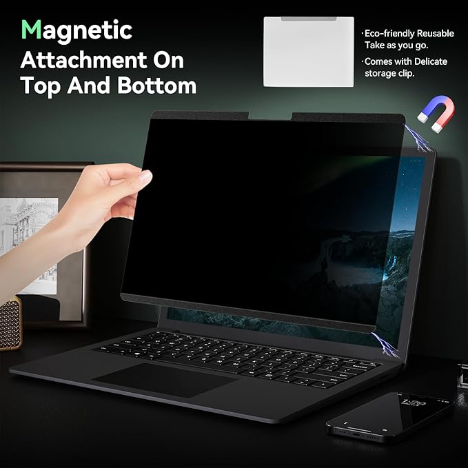 Magnetic 13.5 Inch Surface Laptop Privacy Screen for Microsoft Surface Laptop 5/4/3/2/1, Removable Film Anti-Spy Filter Black Security Protector, Anti Glare Blue Light Shield Matte Screen Guard