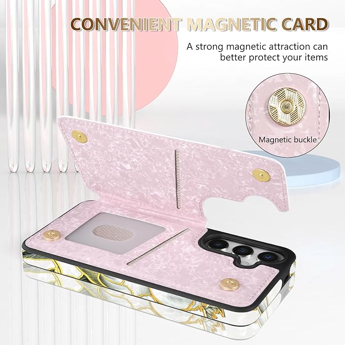 NNH Compatible with Samsung Galaxy S25 Wallet Case with RFID Blocking Card Slots Folio Flip PU Leather Kickstand Double Magnetic Clasp Design Cover for Galaxy S25(6.2 inch-Magnolia Flowers)