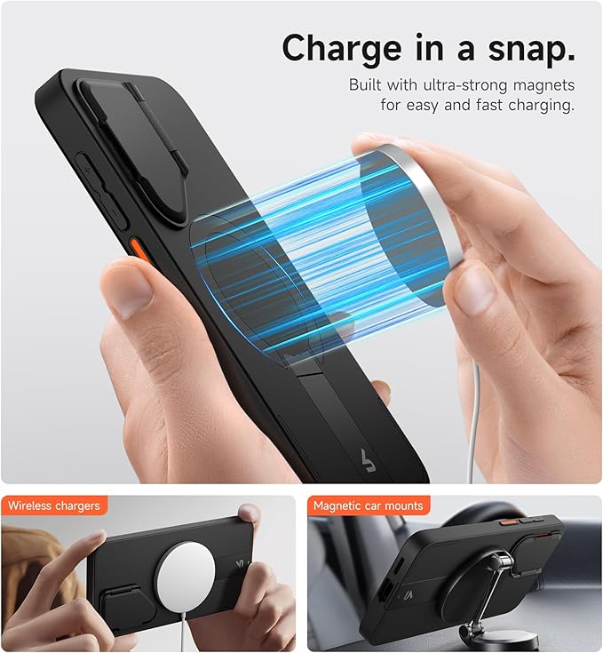 SURITCH for Samsung Galaxy S25+ Plus Phone Case, Magnetic Shockproof Protective Cover with Camera Cover & Adjustable Metal Kickstand for Galaxy S25+ Plus(2025)-Black