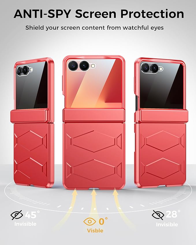 for Samsung Galaxy Z Flip 7 Case,Built-in Privacy Screen Protector&Hinge Protection Shockproof All-Inclusive Smartphone Cover for Samsung Galaxy Z Flip 7(Coral Red)