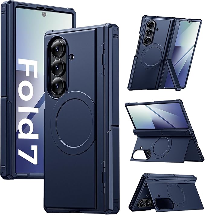 for Samsung Galaxy Z-Fold-7 Case: Magnetic Shockproof [Dual-Stand] [Hinge Protection] [Fit for Magsafe] [Anti-Scratch] [Anti Spy] Protective Phone Cover for ZFold 7 5G 2025 (Blue)