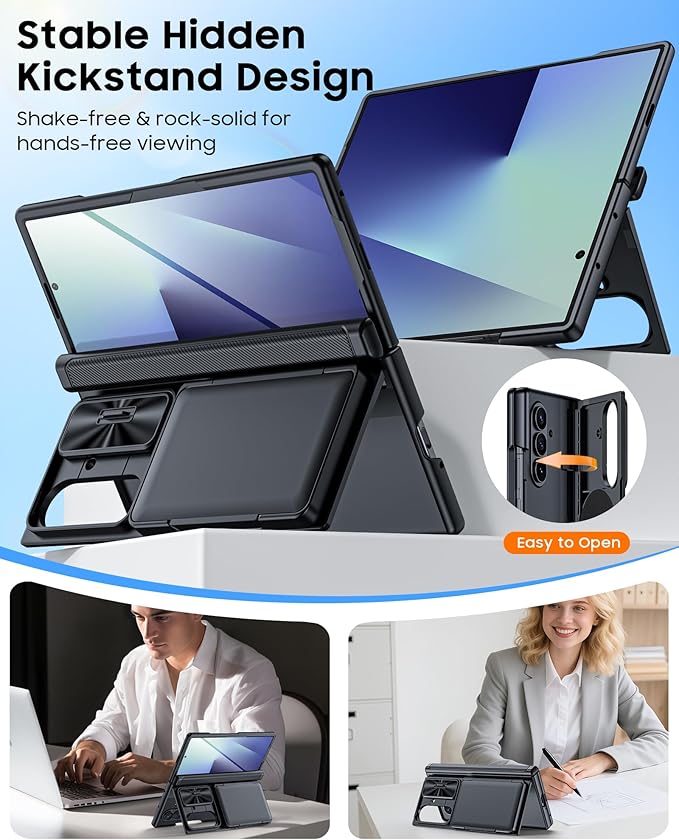 CENMASO for Samsung Galaxy Z Fold 7 Case with Card Holder [RFID Blocking] Camera Cover, Hinge Protection, Hidden Kickstand, Screen Protector, Slim Shockproof Phone Case for Galaxy Z Fold 7-Black