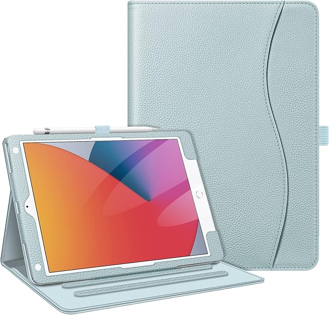 Fintie Case for iPad 9th / 8th / 7th Generation (2021/2020/2019) 10.2 Inch - [Corner Protection] Multi-Angle Viewing Stand Cover with Pocket & Pencil Holder, Auto Sleep Wake, Ice Blue