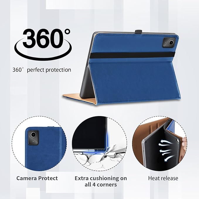 Case for Lenovo Tab M11 (TB-330FU/TB-331FC)/Tab K11 LTE 11 Inch 2024 - PU Leather Business Folio Case with Hand Strap and Pocket, Auto Wake/Sleep Smart Tablet Cover, Blue