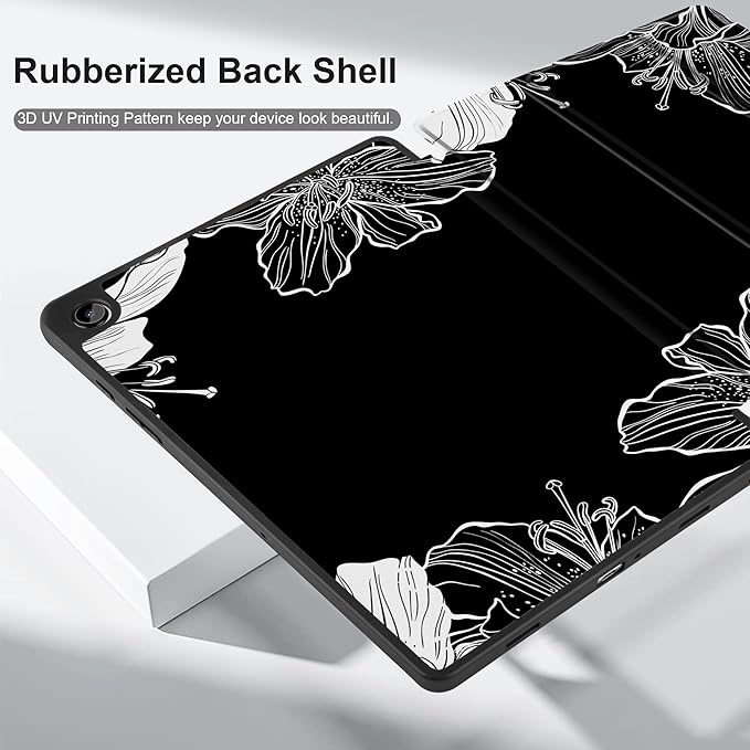 MEEgoodo Case for Samsung Galaxy Tab A9 Plus 11 inch Cover 2024 2023 with S Pen Holder, A9+ Smart Tablet Cases with Leather Trifold Stand+Soft TPU Back Shell+Smart Auto Wake/Sleep, Lily Floral