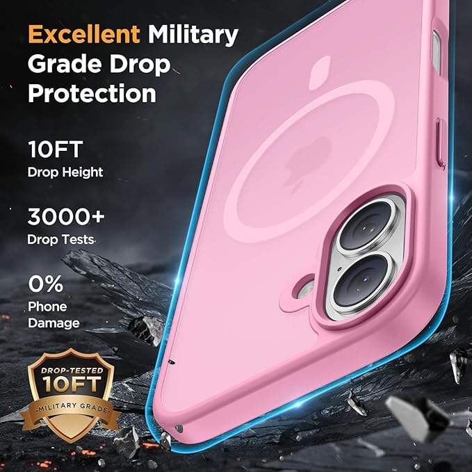 Miracase Magnetic for iPhone 17 Case (Compatible with MagSafe) with Screen Protector Military-Grade Protection, Anti-Fingerprint Translucent Matte Phone Cover for iPhone 17 6.3 inch, Mes-Pink