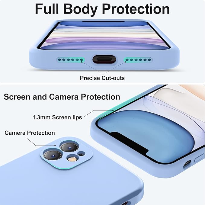 Vooii Compatible with iPhone 11 Case, Upgraded Liquid Silicone with [Flat Edges] [Camera Protection] [Soft Anti-Scratch Microfiber Lining] Phone Case for iPhone 11 6.1 inch - Light Blue
