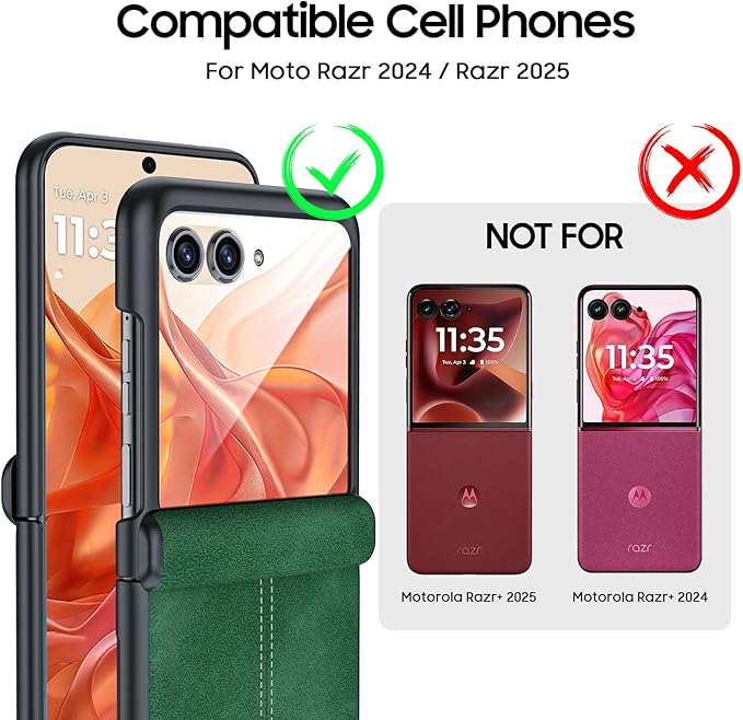 for Motorola Razr 2024 Case/Razr 2025 Case, Built-in Screen Protector & Hinge Protection & Ultra Thin PU Leather Matte PC Shockproof Phone Cover Smartphone Case for Moto Razr 2024/2025(Green)