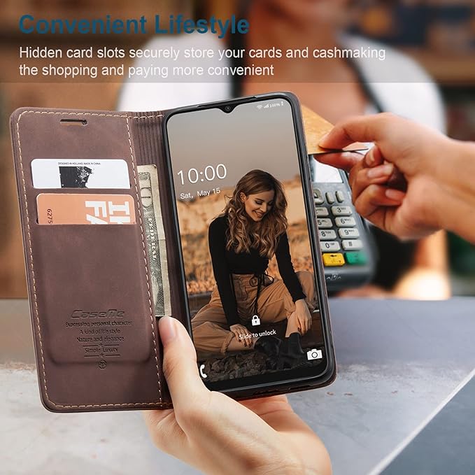 for Samsung Galaxy A22 5G Case, Flip Wallet Leather Case with Card Holder Magnetic Closure Shockproof Kickstand Protective Phone Cases Cover for Samsung A22 5G,Coffee