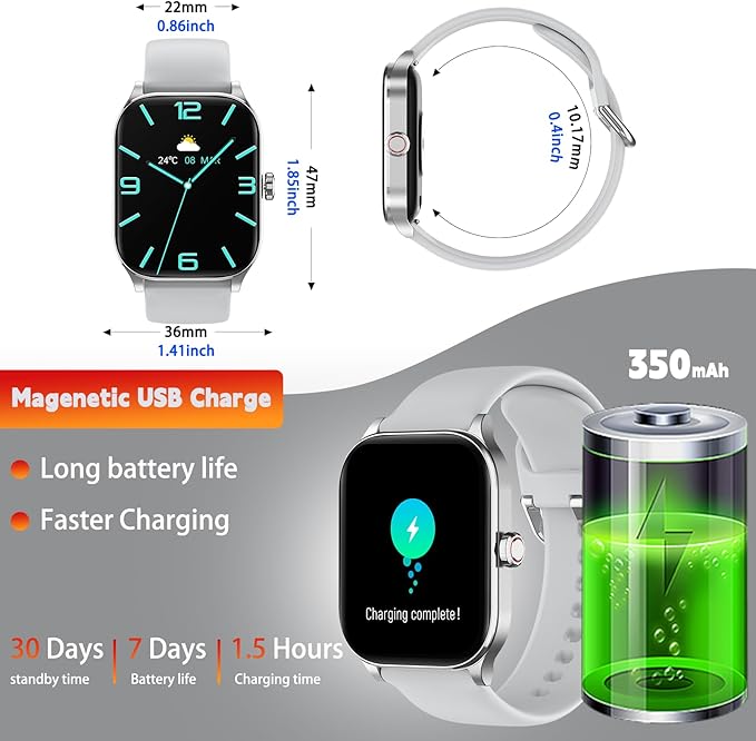 Smart Watch for Women Men(Answer/Make Call), Smartwatches with Heart Rate/SpO2/Sleep/Stress Monitor, IP68 Waterproof Activity Tracker for Android iPhone, 100+ Sports Fitness Watches (Gray, 2.01)