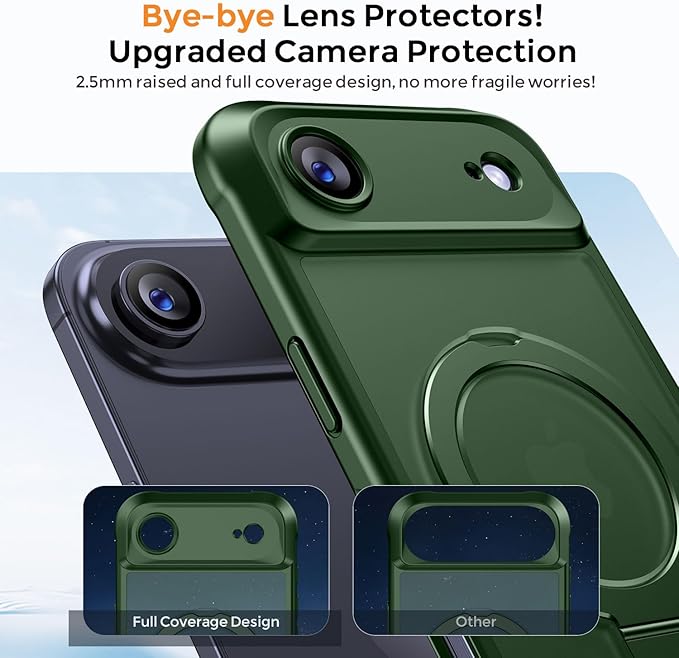 MOCCA Compatible with iPhone Air Case with Magnetic Invisible Stand [Full Camera Protection] [Compatible with Magsafe] Military Drop Shockproof Translucent Matte Phone Case Cover 6.5",Dark Green