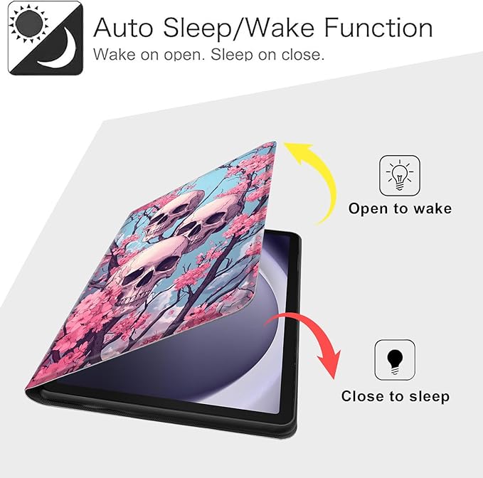 Case for Samsung Galaxy Tab A9+/A9 Plus 11” 2023 Model (SM-X210/X216/X218), Slim PU Leather Stand Cover with Auto Wake/Sleep, Multi-Angle Viewing & Shockproof, Three Skulls