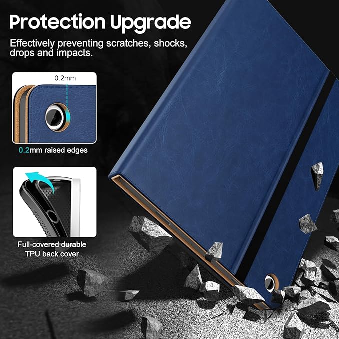 OKP Case for Samsug Galaxy Tab A9+ Plus 11 inch 2024(SM-X210/X216/X218), PU Leather Folio Cover with Multi-Angle Stand//Pen Holder, Auto Wake/Sleep Case for Galaxy A9+ 11" Tablet (Navy Blue)