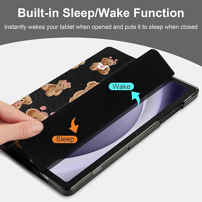 DONGKE Case for Samsung Galaxy Tab A9+/A9 Plus 11 inch 2024 2023 (SM-X210/X216/X218), Slim Stand Hard PC Translucent Back Shell Smart Cover, Auto Wake/Sleep - Cartoon Bear
