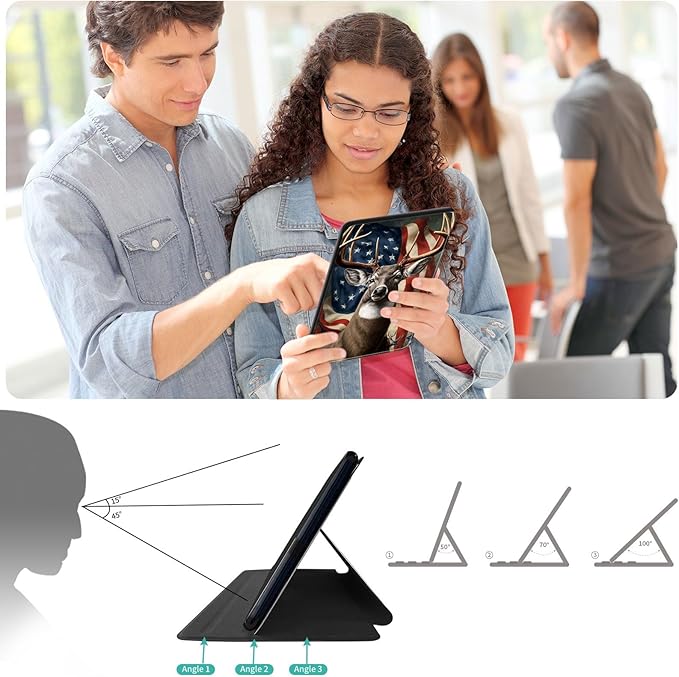 Case for Lenovo Tab P11 Plus Case 2021 (TB-J616F / J616X), 360 Degree Rotating Folding Stand,with Auto Sleep/Wake Case for Lenovo Tab P11 11” 2020 (TB-J606F TB-J606X),American Flag Deers