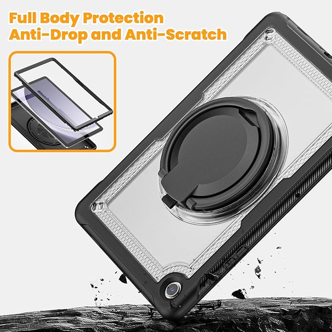 Case for Samsung Galaxy Tab A9 Plus/ A9+ case 11 Inch 2023 (SM-X210/X216/X218), 360° Rotating Handle Stand, Adjustable Shoulder Strap, for Samsung Galaxy Tab A9+ Case (Transparent)