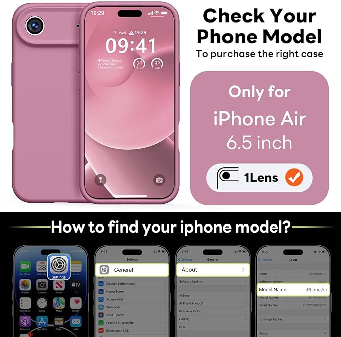 Vooii Magnetic Compatible with iPhone Air Case (Compatible with Magsafe) (Upgraded Camera Protection) Liquid Silicone Shockproof Full Body Protective Phone Cover for Women Men, Lavender Purple, 6.5"