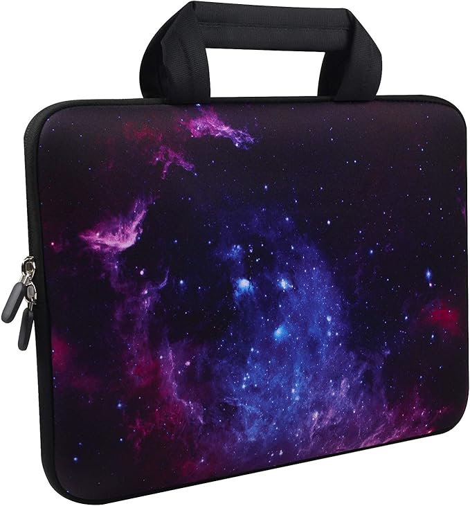Violet Mist 11 11.6 12 Inch Laptop Sleeve Funny Galaxy Pattern Laptop Carrying Bag Case with Handle Cute Protective Neoprene Notebook Tablet Computer Travel Cover Pouch Briefcase, Purple Galaxy