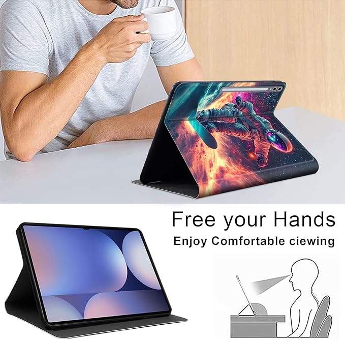 Case for Samsung Galaxy Tab S10 Ultra/Galaxy Tab S9/S8 Ultra 14.6-Inch, Slim PU Leather Stand Cover with Auto Wake/Sleep, Multi-Angle Viewing & Shockproof, Astronaut Skateboard