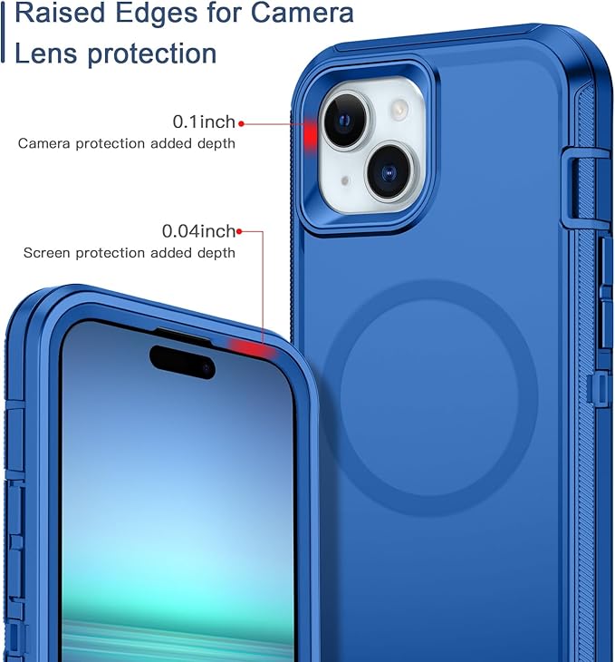 for iPhone 14 Plus Case,iPhone 15 Plus Case [Compatible with MagSafe] Shockproof 3-Layer Full Body Protection Rugged Heavy Duty Cover for Apple iPhone 14/15 Plus 6.7",Sea Blue