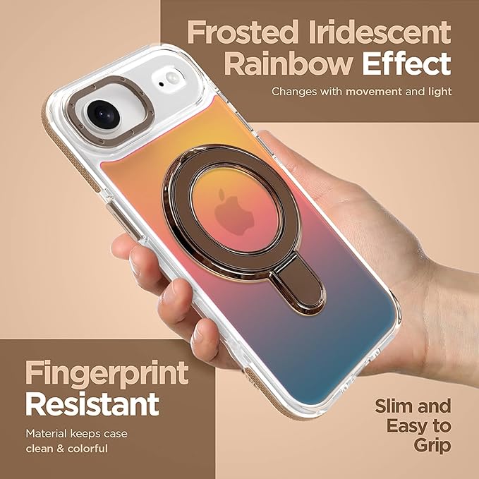 MOWIME Magnetic for iPhone Air Case with Stand [Compatible with Magsafe] [Cute Fashion Fluorescent Design] [1 Screen Protector] Slim Translucent Matte Case for iPhone Air 6.5" 2025, Desert