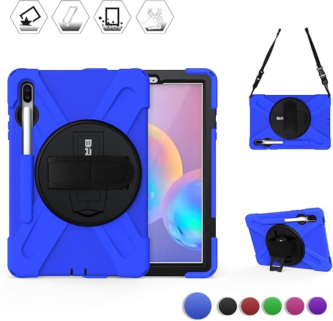 BRAECN for Samsung Galaxy Tab S6 case 10.5 Inch 2019 (with S Pen Holder),Heavy Duty Drop Protection Rugged Case with [Hand Strap][Rotating Stand][Shoulder Strap],No Support Samsung Key Board–Blue