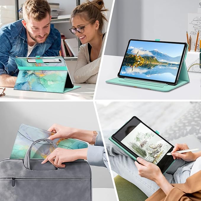 Fintie Case for Samsung Galaxy Tab S10 Lite/ S10 FE/ S9 FE 5G 10.9 Inch/Tab S9 11 Inch with S Pen Holder, Multi-Angle Viewing Protective Cover with Pocket, Auto Sleep/Wake, Emerald Marble