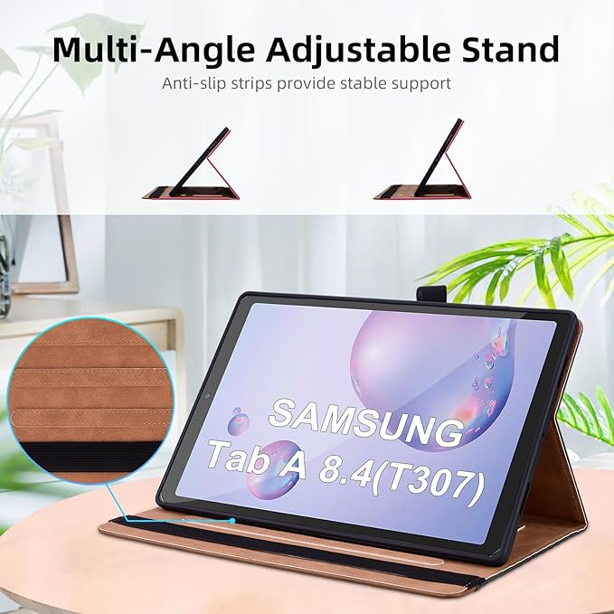 Case for Samsung Galaxy Tab A 8.4 2020 Model SM-T307 Multi-Angle Stand Folio Cover PU Leather with Card Pocket Tab T307 Case,Black