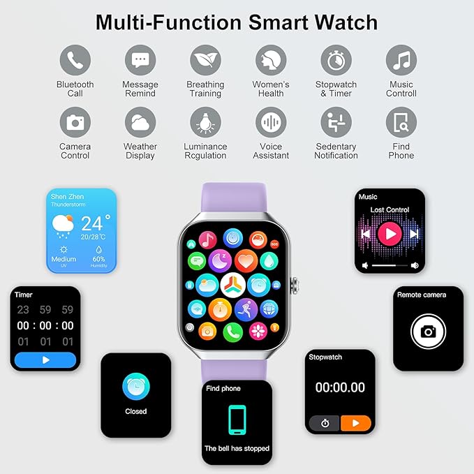 Smart Watch (Answer/Make Calls), 1.96" HD Screen SmartWatch for Men Women 113+ Sport Modes, Fitness Activity Tracker Heart Rate/Sleep Monitor/Pedometer, IP68 Waterproof, Smart Watches for Android iOS