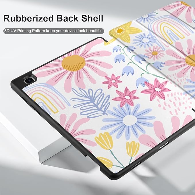 DONGKE Case for Samsung Galaxy Tab S6 Lite 10.4 Inch 2024/2022/2020, Trifold Stand + S Pen Holder + Auto Wake/Sleep + Soft TPU Protective Stand Back Cover, Colorful Florals