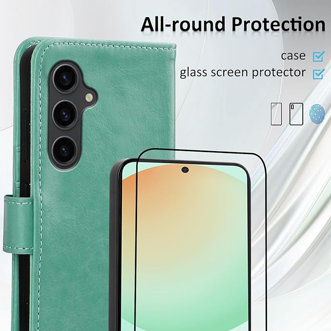 MONASAY Wallet Case Fit for Samsung Galaxy S24 FE 6.1 inch 5G,[RFID Blocking] Flip Folio Leather Cell Phone Cover with Credit Card Holder, Mint
