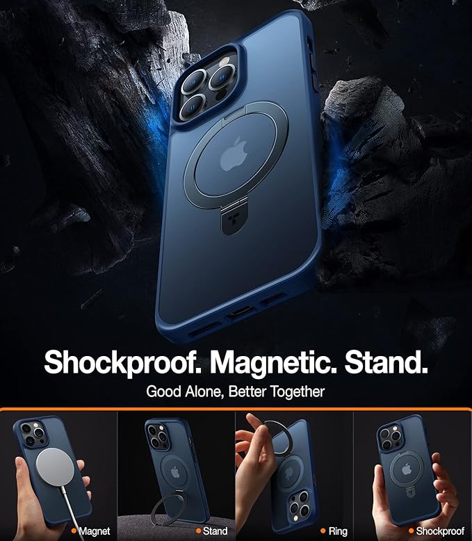 TORRAS Shockproof Magnetic for iPhone 13 Pro Max Case [Fit for Magsafe] with Stand, [10ft Military Drop Protection] Translucent Back Slim Protective 13 Pro Max Phone Case 6.7 inch, Blue