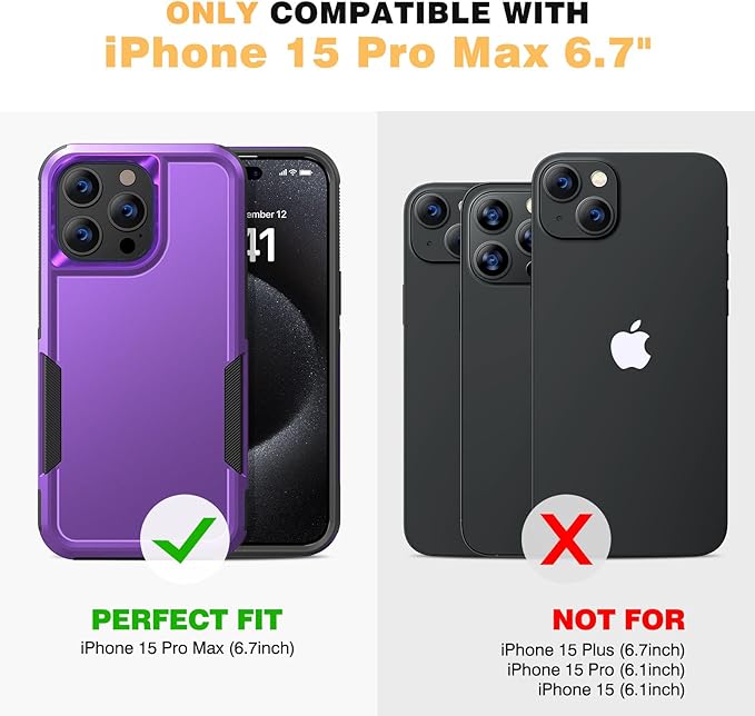 Diaclara Designed for iPhone 15 Pro Max Case, [with Privacy Screen Protector] [Anti Spy] [Military Grade Drop Protection] Heavy Duty Full-Body Shockproof Phone Case, Purple
