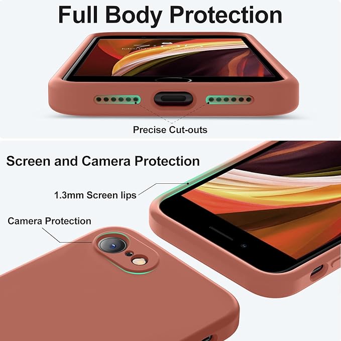 Vooii for iPhone SE Case 2022/3rd/2020,iPhone 8/7 Case, Upgraded Liquid Silicone with [Flat Edges] [Camera Protection] [Soft Anti-Scratch Microfiber Lining] Phone Case for iPhone SE - Caramel