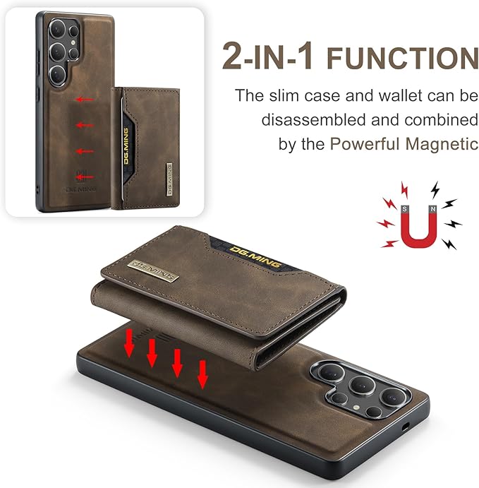 SZHAIYU M2 2 in 1 Detachable Leather Phone Cases for Samsung Galaxy S25 Ultra 5G Case Wallet with Card Holder Men 6.8'' (Coffee)