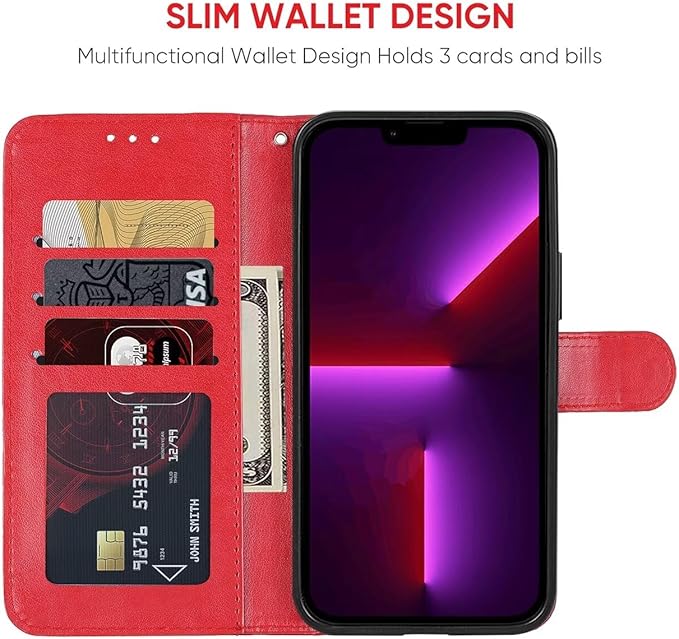 Case for iPhone 13 Case, iPhone 14 Wallet Case with Tempered Glass Screen Protector, Flower Leather Flip Credit Card Holder Stand Phone Cover Cases for iPhone 14 Red
