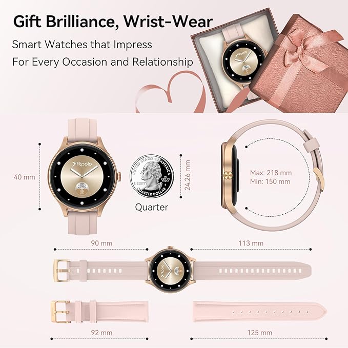 Smart Watches for Women (2 Bands), 40mm Stylish Fitness Watch for Android iPhone with Bluetooth Calls (Make/Answer), AI Voice Command, Heart Rate/SpO2/Sleep Monitor, 7 Days Battery, IP68 Waterproof