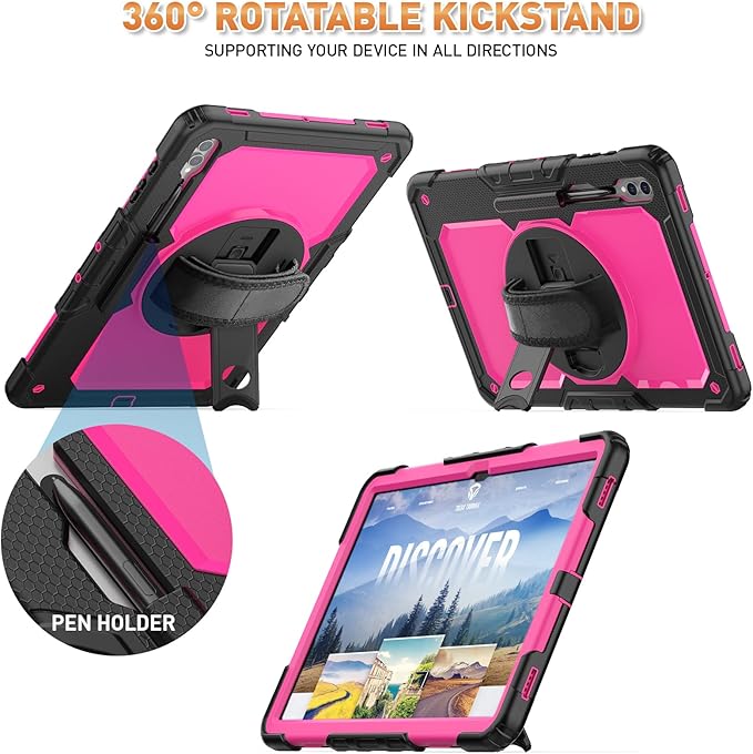 Timecity Case for Samsung Galaxy Tab S10 Ultra/ S9 Ultra/ S8 Ultra Tablet Case 14.6''- Heavy Duty Protective Cover with Screen Protector, Stand, Shoulder Strap & S Pen Holder | Kids-Friendly, Red