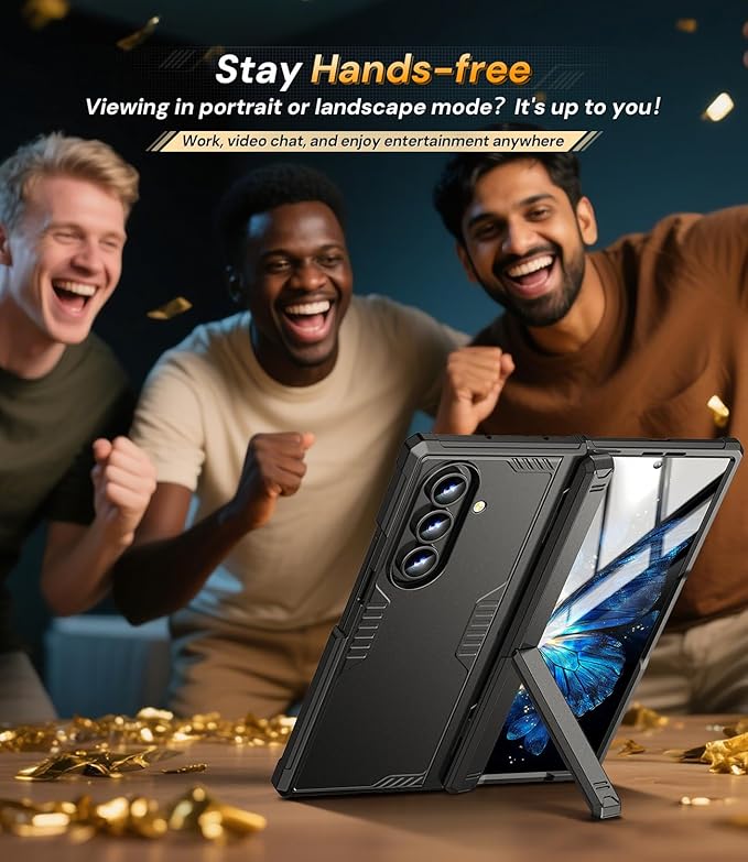 for Samsung Galaxy Z-Fold-7 Case: Shockproof Rugged [Dual-Stand][Hinge Protection][Anti-Fingerprint] Durable Silicone Armor Protective Cover for ZFold 7 5G 2025 (Black)