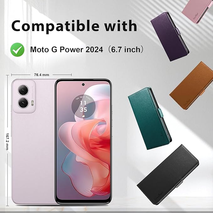 Wallet Flip Case for Moto G Power (2024) - [RFID Blocking] Luxury PU Leather Card Holder Magnetic Phone Cover with Kickstand,Shockproof Protective Case,Purple