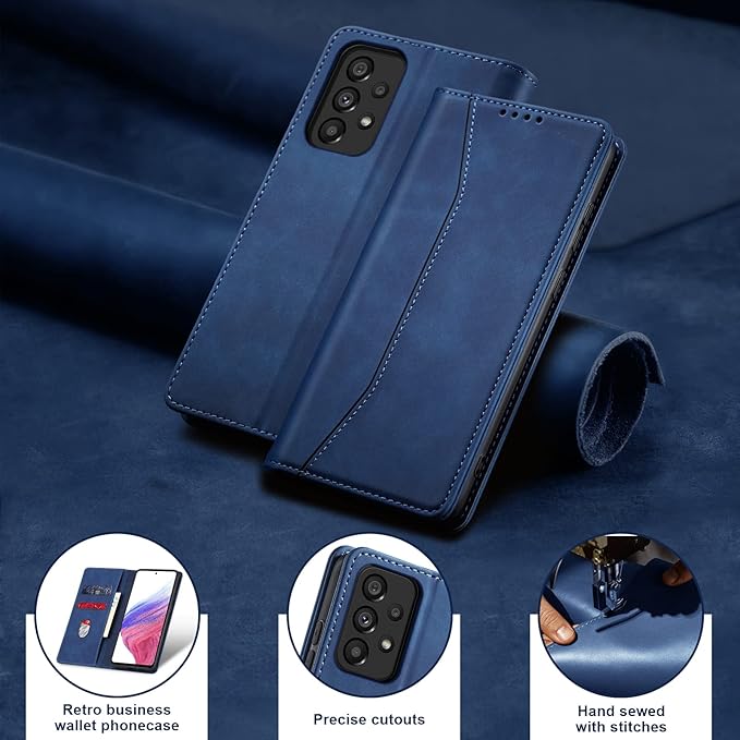 Jasonyu Flip Wallet Case for Samsung Galaxy A53 5G,Leather Magnetic Folio Cover with Card Holder,Kickstand - TPU Shockproof Durable Protective Phone Case,Blue
