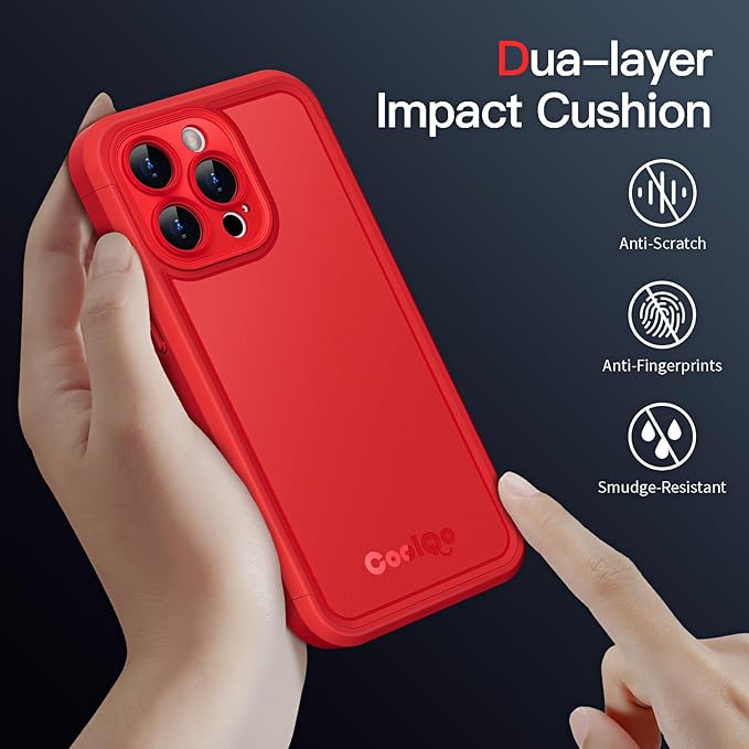 COOLQO Magnetic for iPhone 13 Pro Case, Compatible with MagSafe, Dual Layer Design Military Grade Protection, Translucent Matte Scratch-Resistant Back Protective Shockproof Phone Case, Red