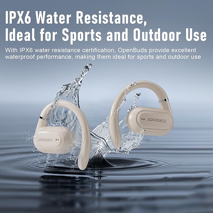 ZIPFORCE True Wireless Earbuds, Open-Ear Bluetooth 5.3 Headphones 4-Mics ENC Clear Call, OWS Bluetooth Earbuds Touch Control, IPX6 Waterproof TWS, Light-Weight Earphones