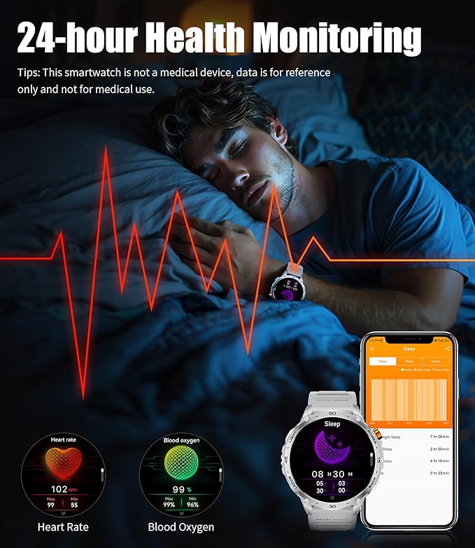 LIGE 1.75" Super Large AMOLED Round Smart Watches for Men with LED Flashlights, Outdoor Military Smartwatch for Android iOS, 100+ Sports, IP68 Waterproof, 200+ Watch Faces, 730mAh, Silver Metal Strap