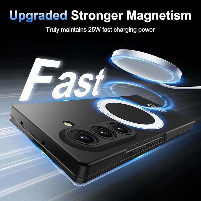 360 Spin Magnetic Stand for Samsung Galaxy Z Fold 7 Case, with Screen Protector [Compatible with MagSafe] Slim PC Hard Ring Holder Kickstand Protection Cover for Samsung Z Fold 7 Phone Case (Black)