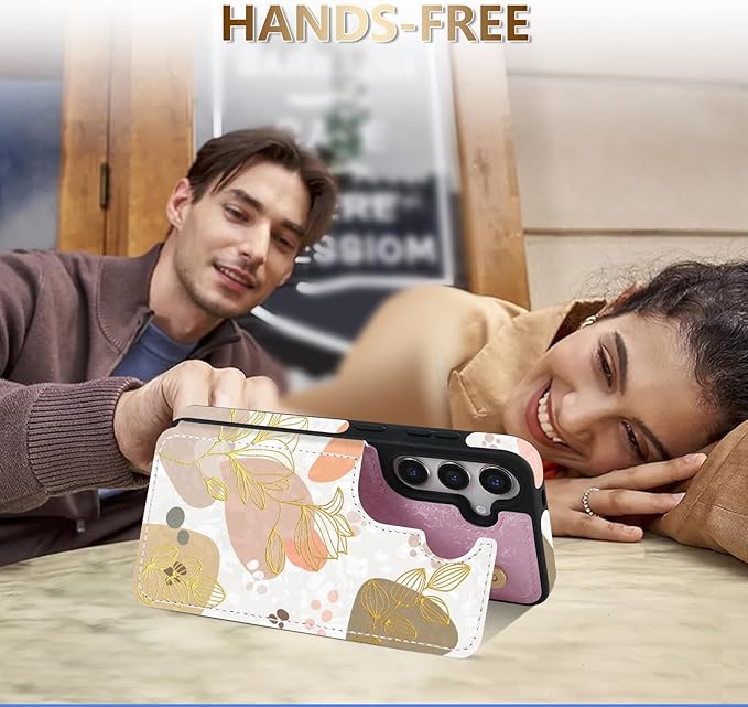 NNH Compatible with Samsung Galaxy S25 Wallet Case with RFID Blocking Card Slots Folio Flip PU Leather Kickstand Double Magnetic Clasp Design Cover for Galaxy S25(6.2 inch-Morandi Line Flower)