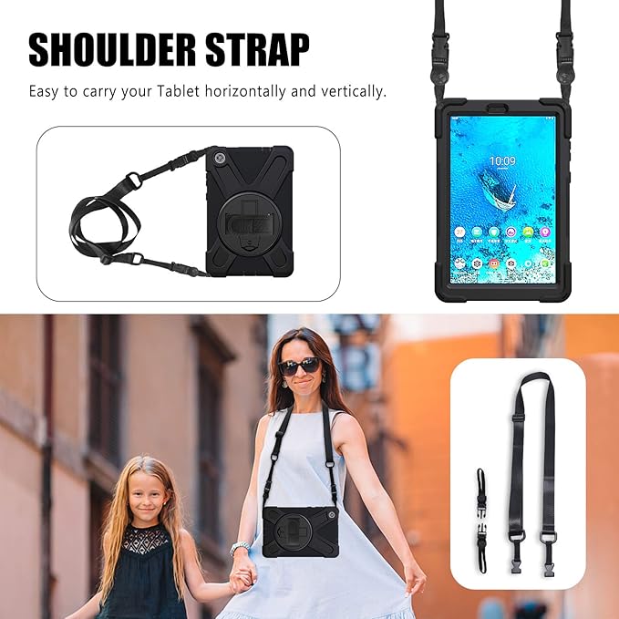 TSQQST Case for Lenovo Tab M8 3rd Gen 2021 TB-8506F TB-8506X for Kids w/Sand | Heavy Duty Rugged Case for Lenovo Tab M8 HD Tablet 2nd Gen 2019 TB-8505F TB-8505X/ Smart Tab M8 TB-8505FS w/Strap-Black
