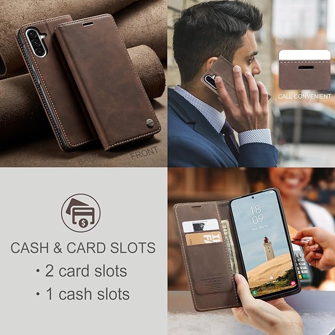 for Samsung Galaxy A36 Case, Flip Wallet Leather Case with Card Holder Magnetic Closure Shockproof Kickstand Protective Phone Cases Cover for Galaxy A36, Coffee